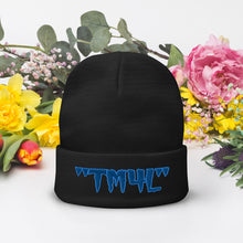 Load image into Gallery viewer, TM4L Beanie ON SALE ( Navy Blue Letters & Powder Blue Outline )
