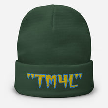 Load image into Gallery viewer, TM4L Beanie ( Yellow Letters & Powder Blue Outline )
