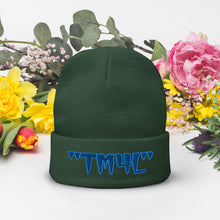 Load image into Gallery viewer, TM4L Beanie ON SALE ( Navy Blue Letters & Powder Blue Outline )