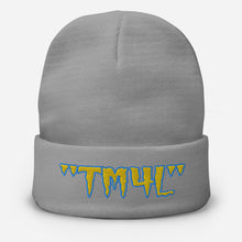 Load image into Gallery viewer, TM4L Beanie ( Yellow Letters & Powder Blue Outline )