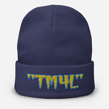 Load image into Gallery viewer, TM4L Beanie ( Yellow Letters & Powder Blue Outline )