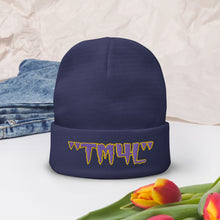 Load image into Gallery viewer, TM4L Beanie ON SALE ( Purple Letters & Gold Outline )