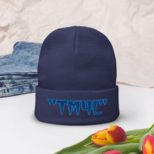 Load image into Gallery viewer, TM4L Beanie ON SALE ( Navy Blue Letters & Powder Blue Outline )