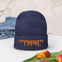 Load image into Gallery viewer, TM4L Beanie ON SALE ( Orange Letters & Old Gold Outline )