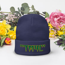 Load image into Gallery viewer, TM4L Beanie ON SALE ( Kelly Green Letters & Gold Outline )