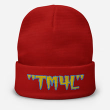 Load image into Gallery viewer, TM4L Beanie ( Yellow Letters & Powder Blue Outline )