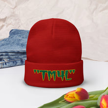 Load image into Gallery viewer, TM4L Beanie ON SALE ( Kelly Green Letters & Gold Outline )