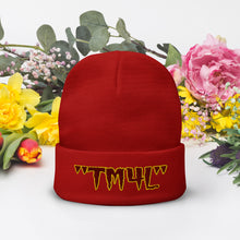 Load image into Gallery viewer, TM4L Beanie ON SALE ( Maroon Letters & Gold Outline )