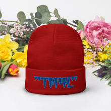 Load image into Gallery viewer, TM4L Beanie ON SALE ( Navy Blue Letters & Powder Blue Outline )