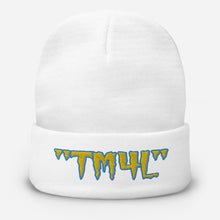 Load image into Gallery viewer, TM4L Beanie ( Yellow Letters & Powder Blue Outline )