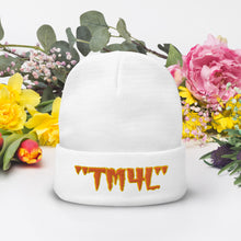 Load image into Gallery viewer, TM4L Beanie ON SALE ( Orange Letters & Gold Outline )