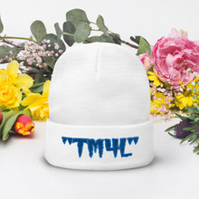 Load image into Gallery viewer, TM4L Beanie ON SALE ( Navy Blue Letters & Powder Blue Outline )