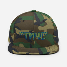 Load image into Gallery viewer, TM4L Snapback Hat ( Green Letters & Blue Outline )