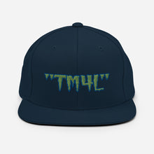 Load image into Gallery viewer, TM4L Snapback Hat ( Green Letters & Blue Outline )