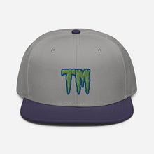 Load image into Gallery viewer, TM Snapback Hat ( Green Letters & Blue Outline )