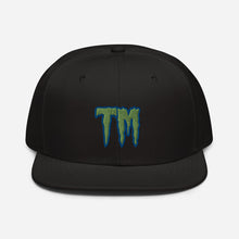 Load image into Gallery viewer, TM Snapback Hat ( Green Letters & Blue Outline )