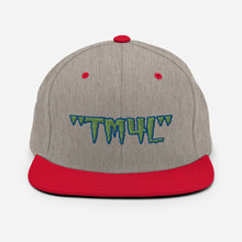 Load image into Gallery viewer, TM4L Snapback Hat ( Green Letters & Blue Outline )