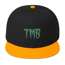 Load image into Gallery viewer, TMB Snapback Hat ( Green Letters & Blue Outline )