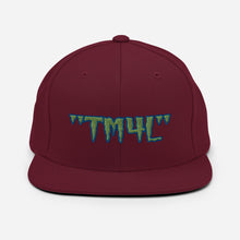Load image into Gallery viewer, TM4L Snapback Hat ( Green Letters & Blue Outline )