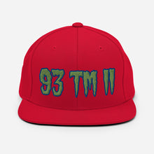Load image into Gallery viewer, 93 TM 11 Snapback Hat ( Green Letters & Blue Outline )