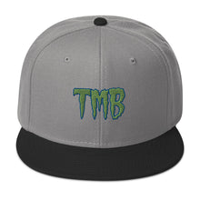 Load image into Gallery viewer, TMB Snapback Hat ( Green Letters & Blue Outline )