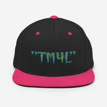 Load image into Gallery viewer, TM4L Snapback Hat ( Green Letters & Blue Outline )