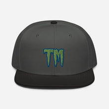 Load image into Gallery viewer, TM Snapback Hat ( Green Letters & Blue Outline )