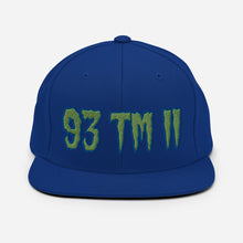 Load image into Gallery viewer, 93 TM 11 Snapback Hat ( Green Letters & Blue Outline )
