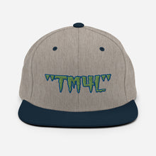 Load image into Gallery viewer, TM4L Snapback Hat ( Green Letters & Blue Outline )
