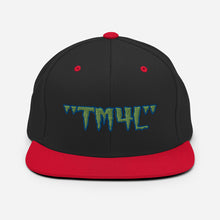 Load image into Gallery viewer, TM4L Snapback Hat ( Green Letters & Blue Outline )