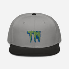 Load image into Gallery viewer, TM Snapback Hat ( Green Letters & Blue Outline )