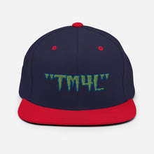 Load image into Gallery viewer, TM4L Snapback Hat ( Green Letters & Blue Outline )