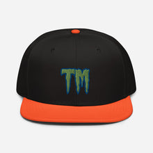 Load image into Gallery viewer, TM Snapback Hat ( Green Letters & Blue Outline )