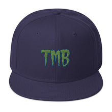 Load image into Gallery viewer, TMB Snapback Hat ( Green Letters & Blue Outline )