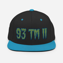 Load image into Gallery viewer, 93 TM 11 Snapback Hat ( Green Letters & Blue Outline )