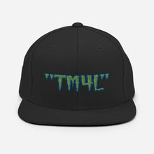 Load image into Gallery viewer, TM4L Snapback Hat ( Green Letters & Blue Outline )