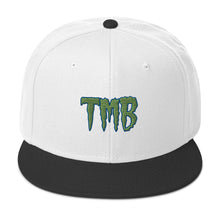 Load image into Gallery viewer, TMB Snapback Hat ( Green Letters & Blue Outline )