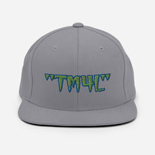 Load image into Gallery viewer, TM4L Snapback Hat ( Green Letters & Blue Outline )