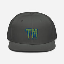 Load image into Gallery viewer, TM Snapback Hat ( Green Letters & Blue Outline )