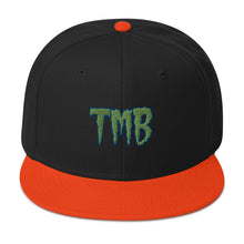 Load image into Gallery viewer, TMB Snapback Hat ( Green Letters & Blue Outline )