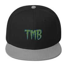 Load image into Gallery viewer, TMB Snapback Hat ( Green Letters & Blue Outline )