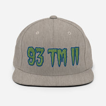 Load image into Gallery viewer, 93 TM 11 Snapback Hat ( Green Letters & Blue Outline )
