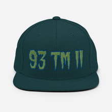 Load image into Gallery viewer, 93 TM 11 Snapback Hat ( Green Letters & Blue Outline )