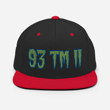 Load image into Gallery viewer, 93 TM 11 Snapback Hat ( Green Letters & Blue Outline )