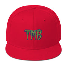 Load image into Gallery viewer, TMB Snapback Hat ( Green Letters & Blue Outline )
