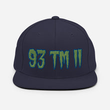 Load image into Gallery viewer, 93 TM 11 Snapback Hat ( Green Letters & Blue Outline )