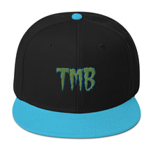 Load image into Gallery viewer, TMB Snapback Hat ( Green Letters & Blue Outline )