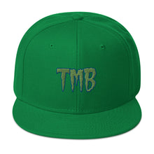 Load image into Gallery viewer, TMB Snapback Hat ( Green Letters & Blue Outline )