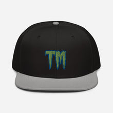 Load image into Gallery viewer, TM Snapback Hat ( Green Letters & Blue Outline )
