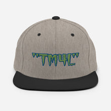 Load image into Gallery viewer, TM4L Snapback Hat ( Green Letters & Blue Outline )
